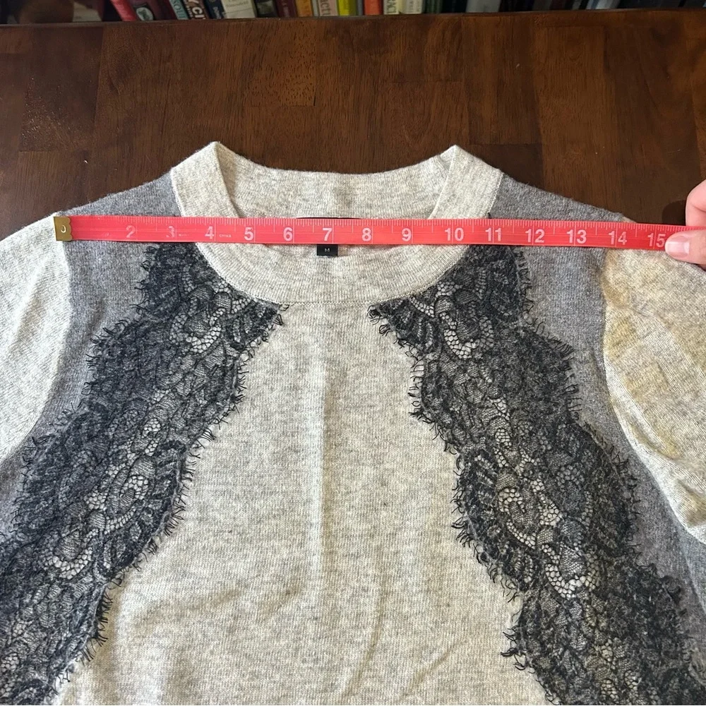 J. CREW Lace Wool Blend Crew Neck Sweater in Gray and Black SIZE Medium